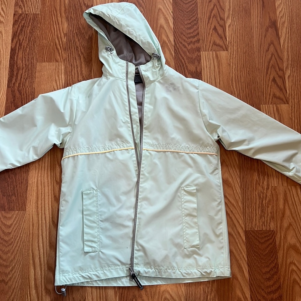 Mint blue rain jacket